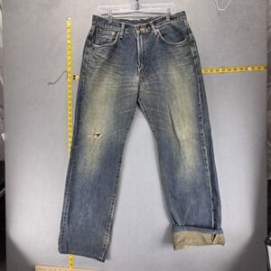 Edwin 505 Jeans Mens Blue Selvedge Dirty Wash Whiskers Zip Fly Fits 32x32